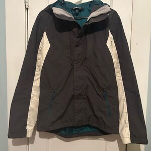 The North Face Gray White Teal Hyvent Waterproof Rain Coat Size Mens S/Women’s L
